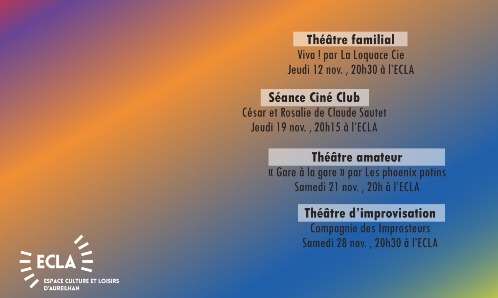 PROGRAMMATION CULTURELLE DE L'ECLA