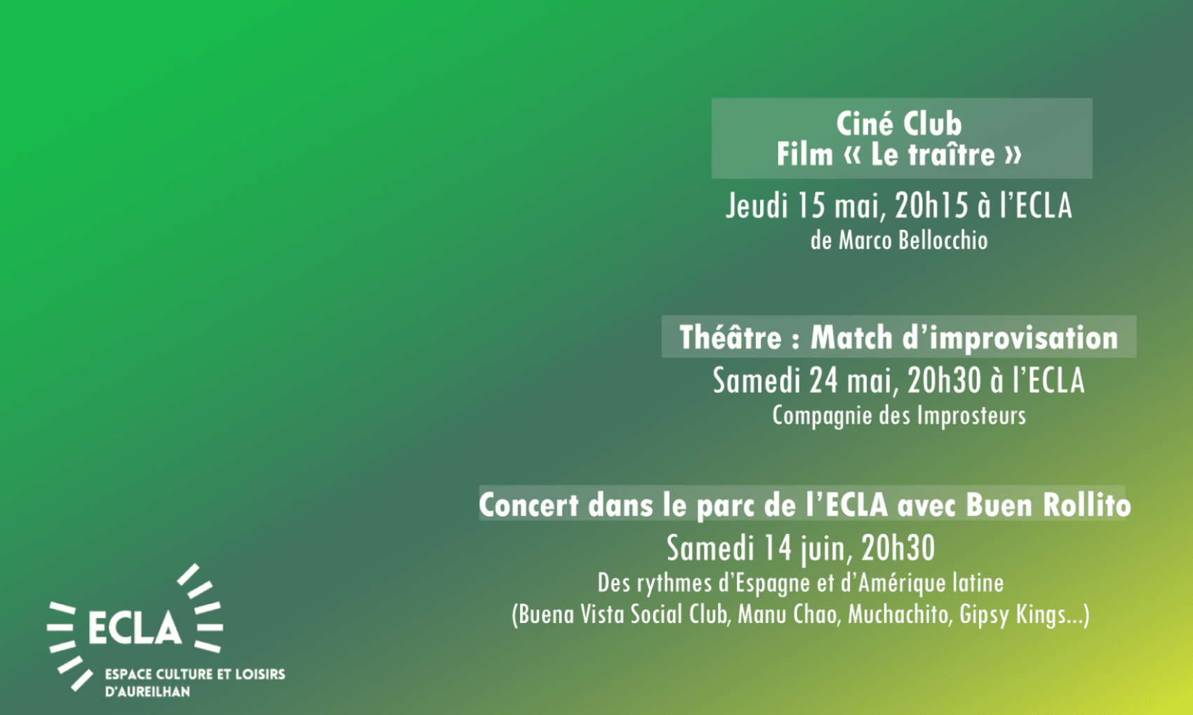 FIN DE LA PROGRAMMATION CULTURELLE DE L'ECLA