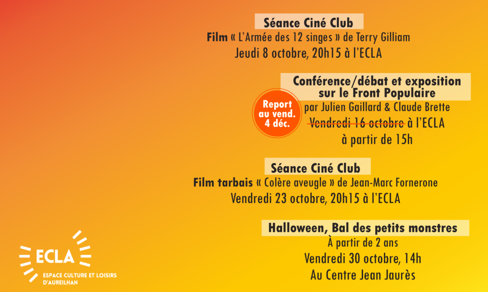 PROGRAMMATION CULTURELLE DE L'ECLA