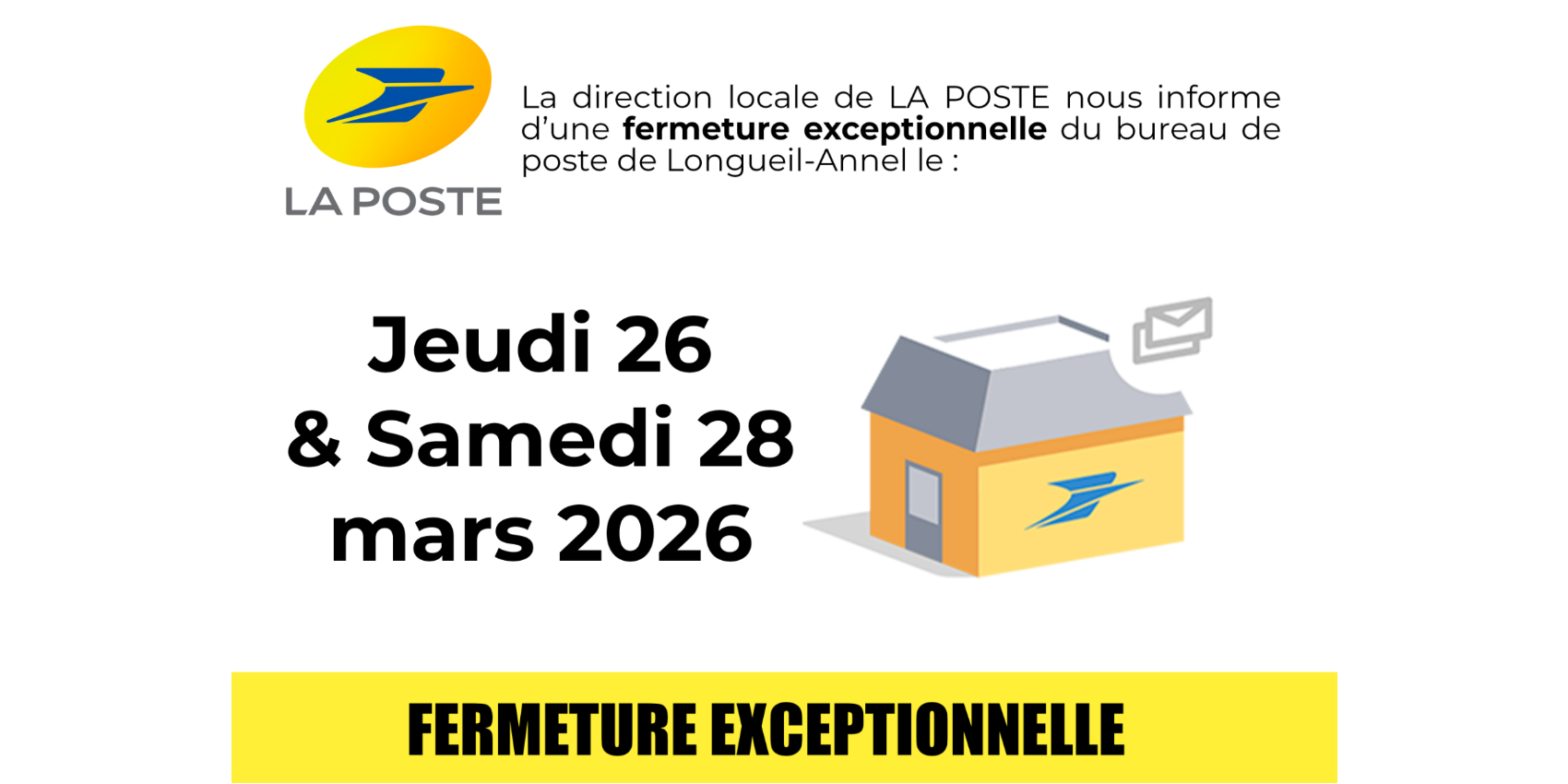 Fermeture exceptionnelle du Bureau de Poste