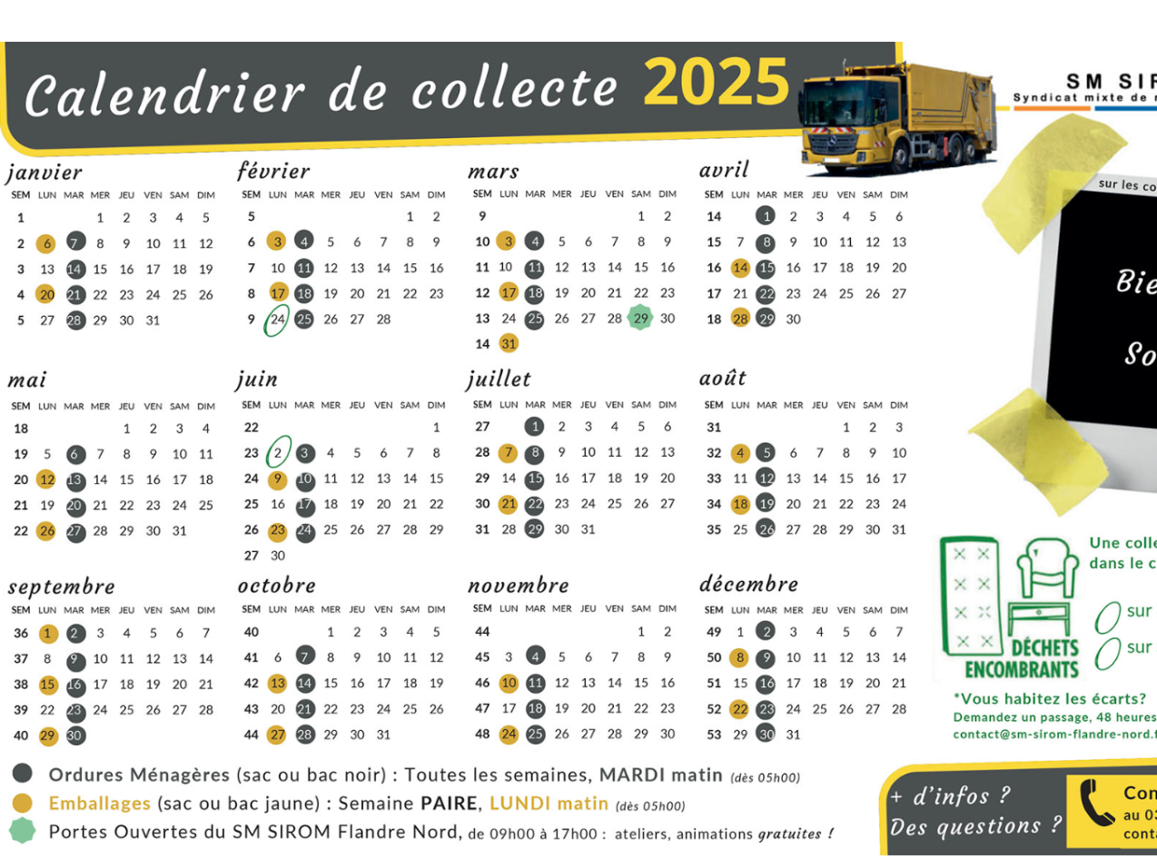 Calendrier de collecte des déchets 2025 - Bierne