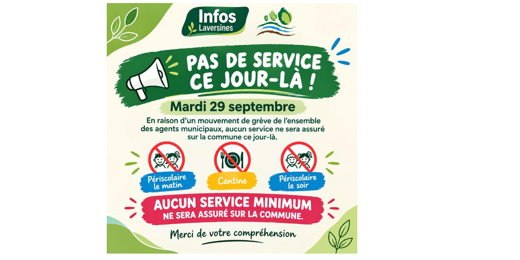 INFORMATION IMPORTANTE - GRÈVE DU MARDI 29 SEPTEMBRE
