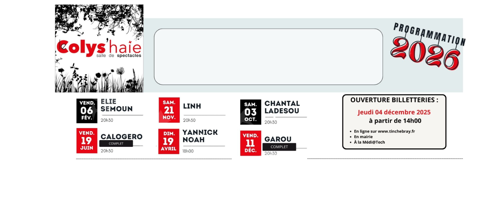 COLYS'HAIE : PROGRAMMATION 2026