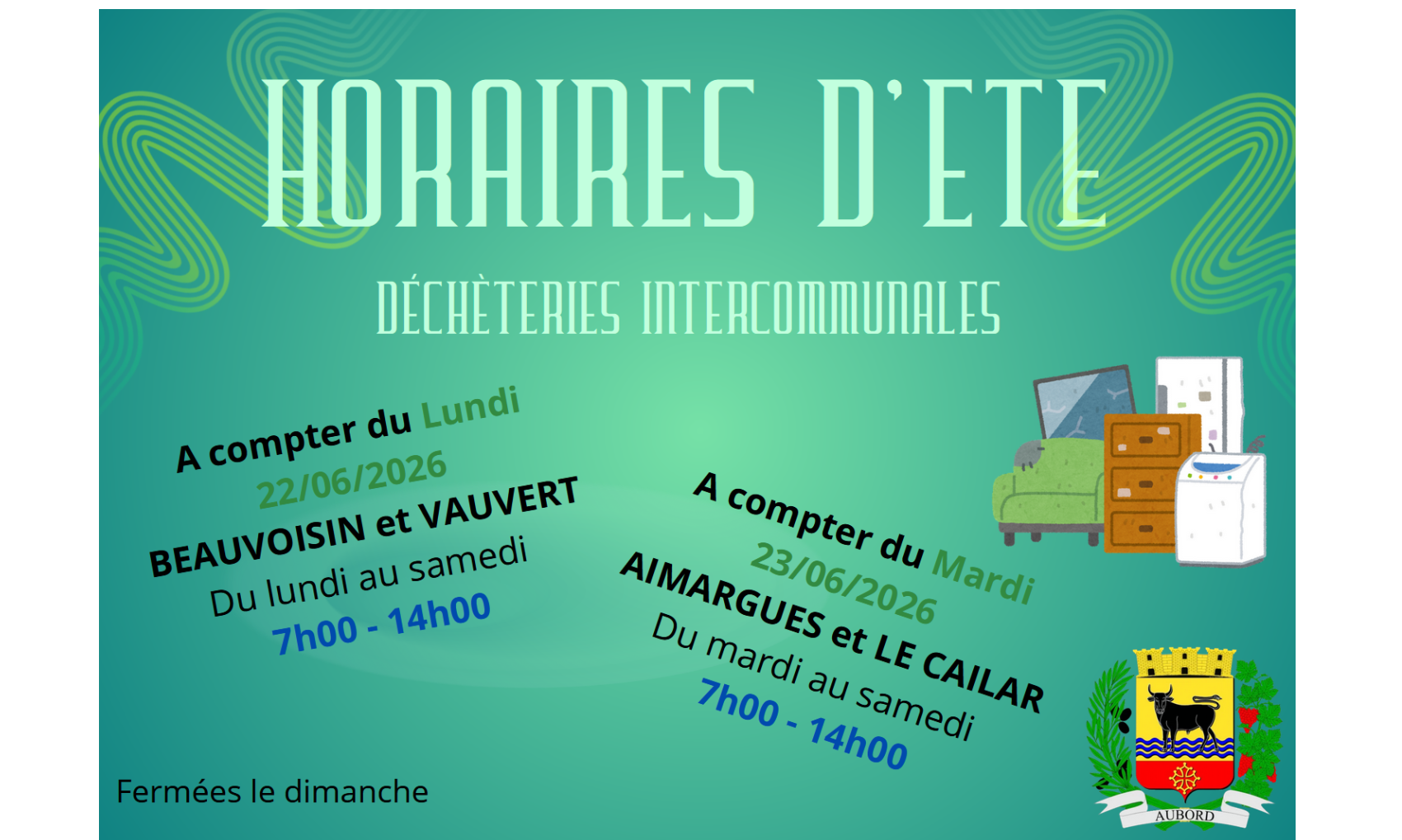 HORAIRES D'ETE DECHETERIES INTERCOMMUNALES