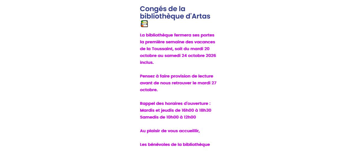Fermeture Congés Bibliothèque