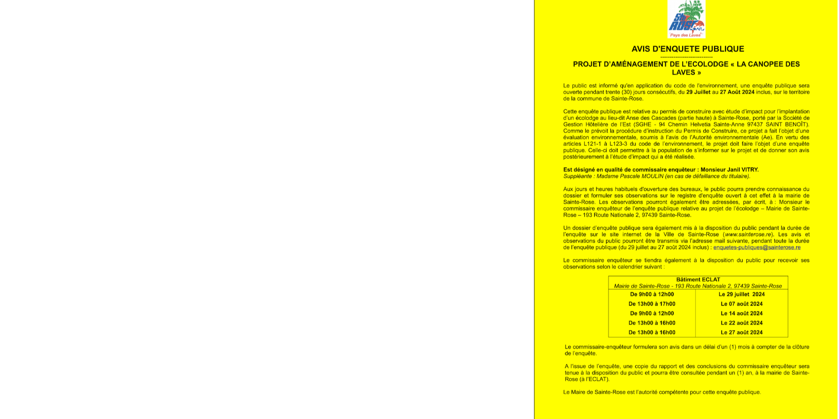 AVIS D'ENQUETE PUBLIQUE