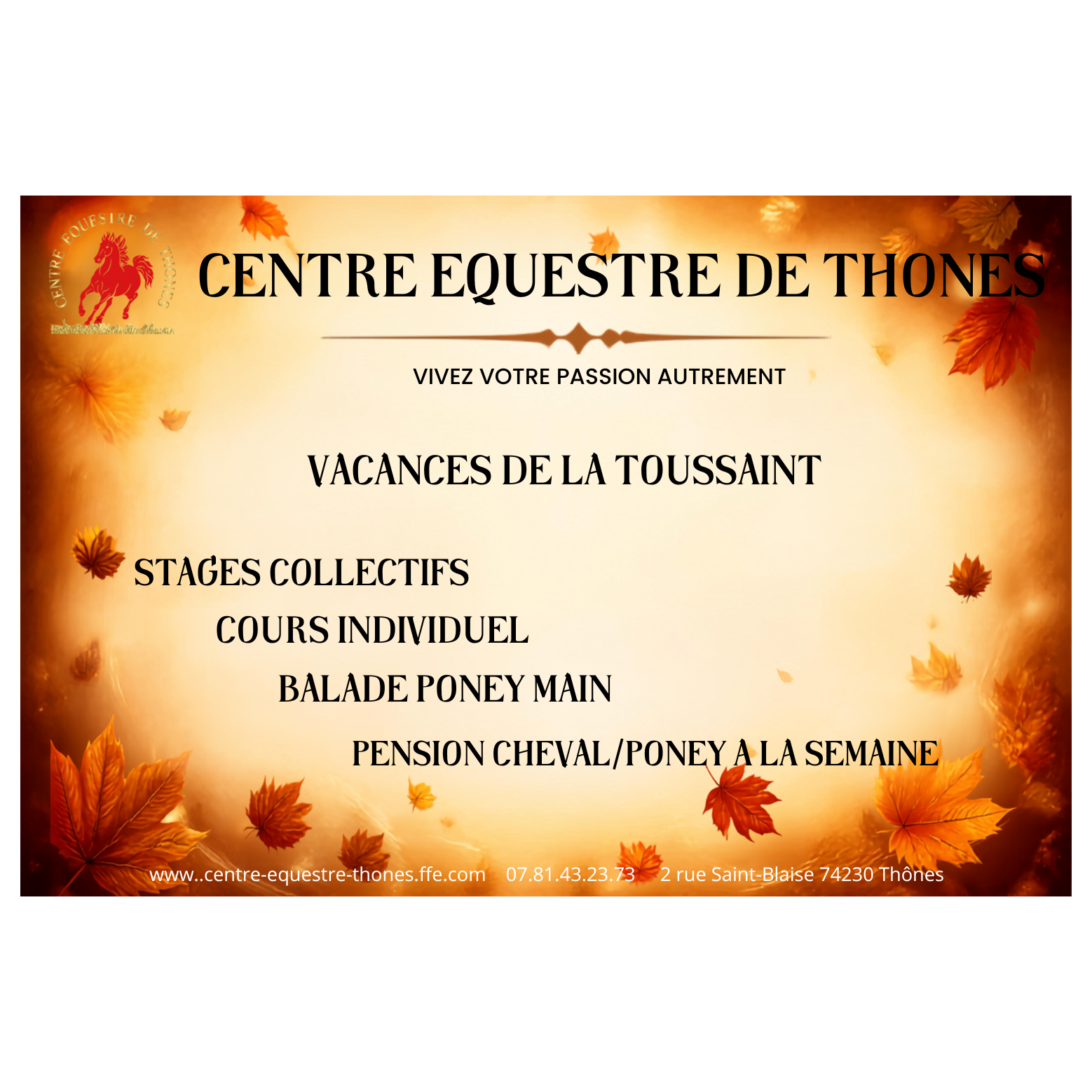 Centre équestre stage Toussaint