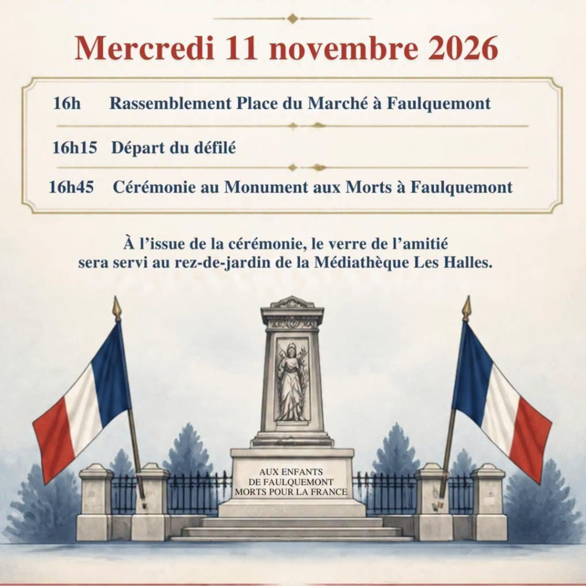 Commémoration pour l'armistice du 11 Novembre 1918 à Faulquemont
