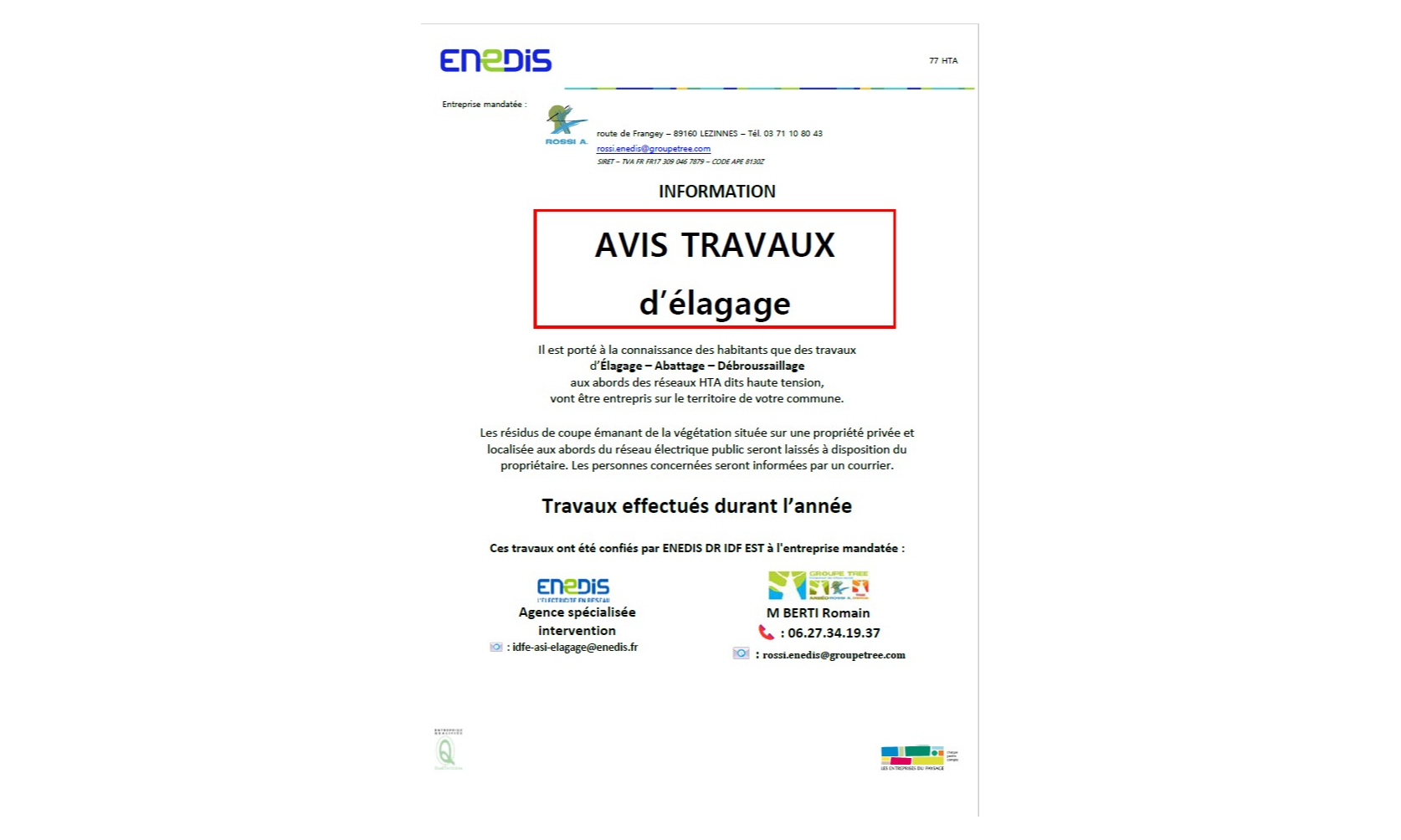 AVIS TRAVAUX