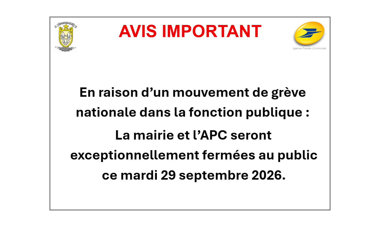 Fermeture exceptionnelle