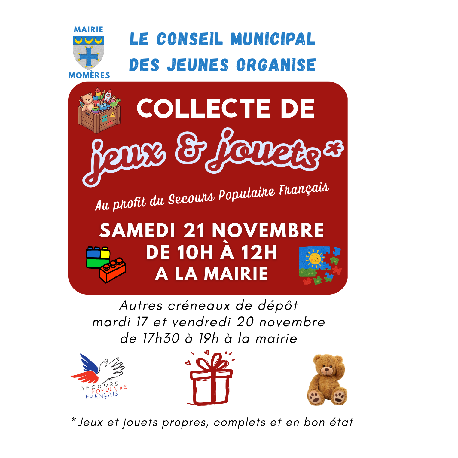 Collecte jeux et jouets par le Conseil Municipal des Jeunes