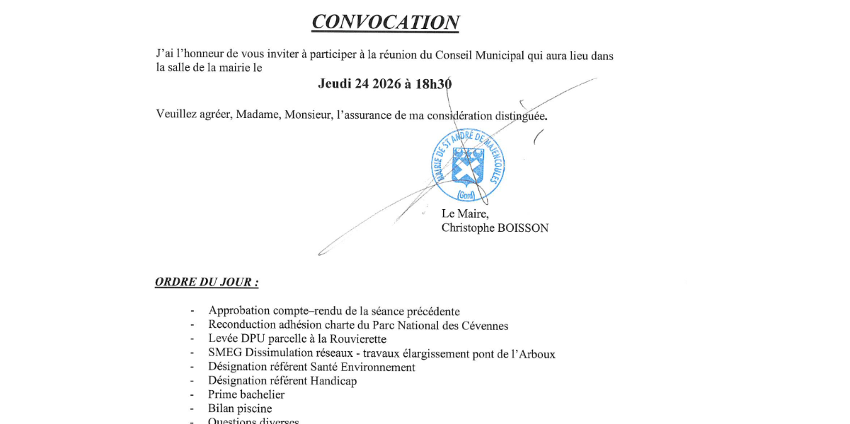 Convocation du conseil municipal