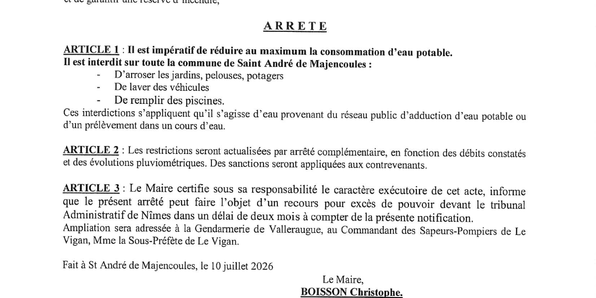 Restriction d'eau