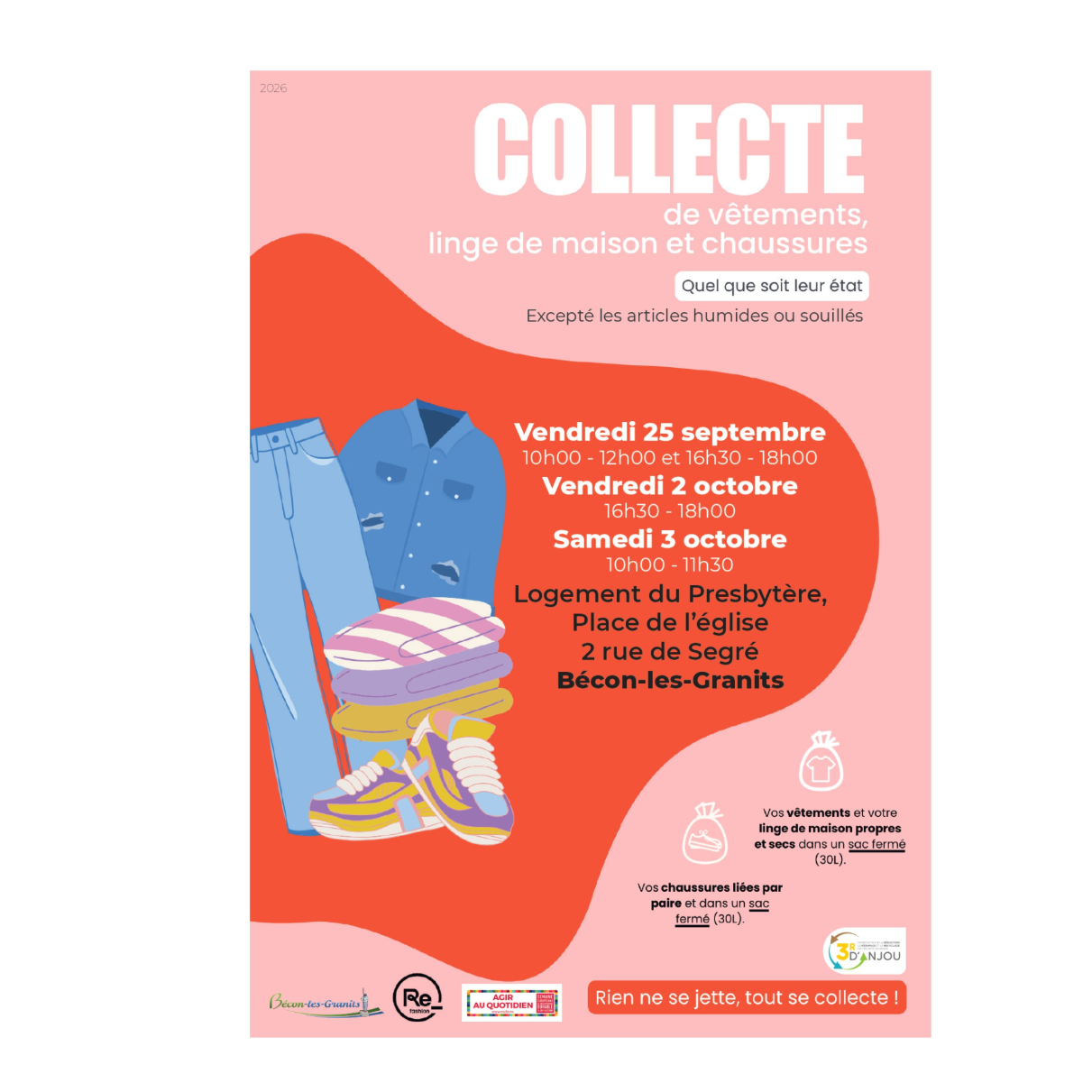 Collecte de vêtements, linge de maison et chaussures