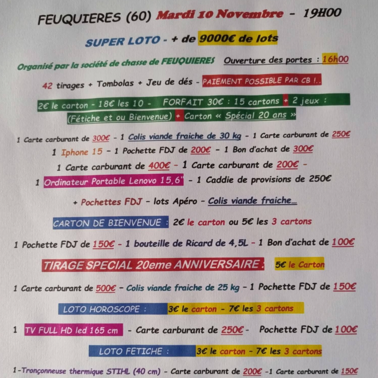 Loto Société de chasse de Feuquières