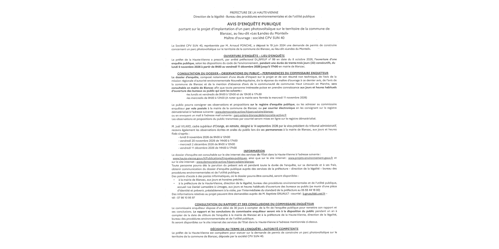 Avis d'enquête public