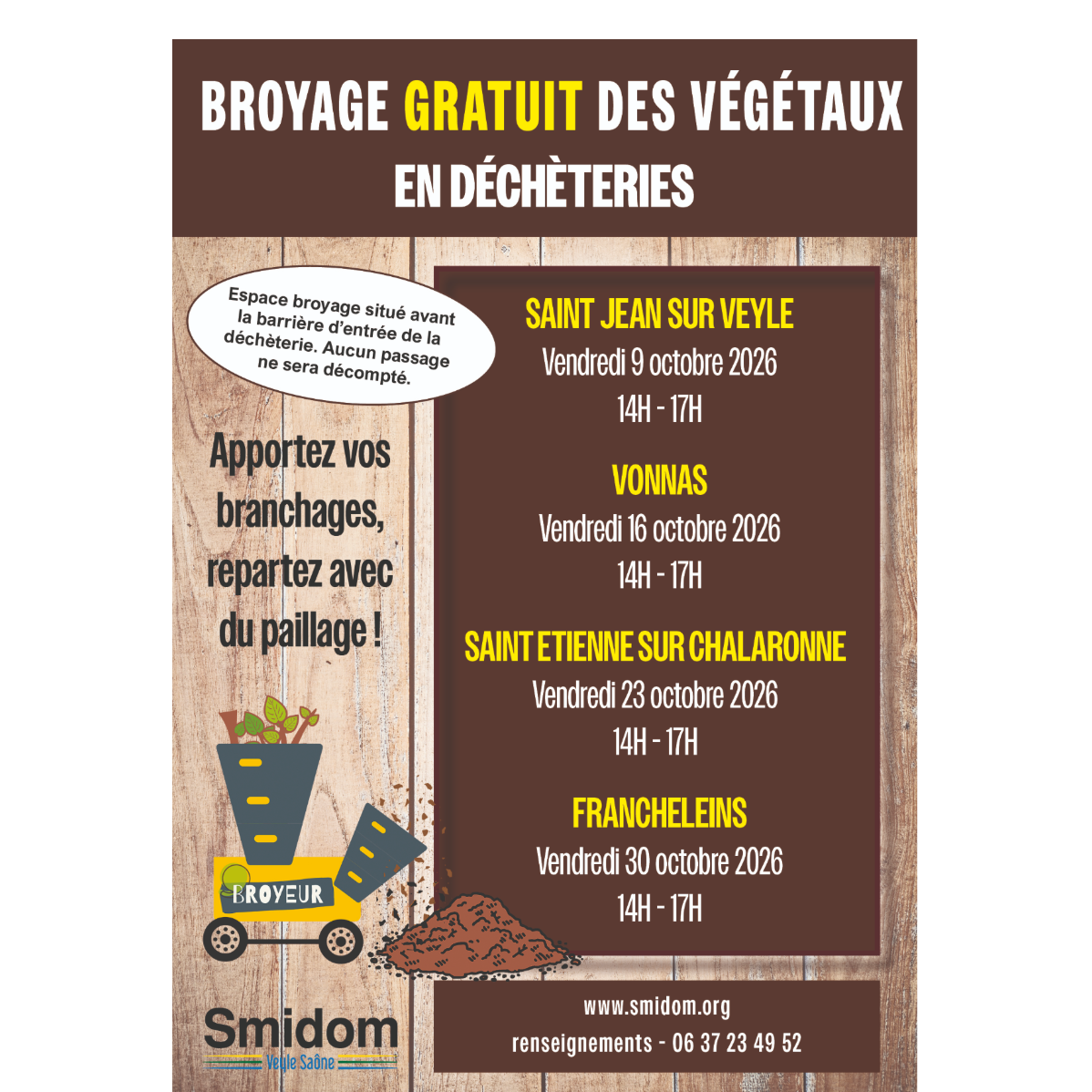"Fête du Sol Vivant"  - Broyage gratuit des végétaux - Déchèterie de St Jean sur Veyle