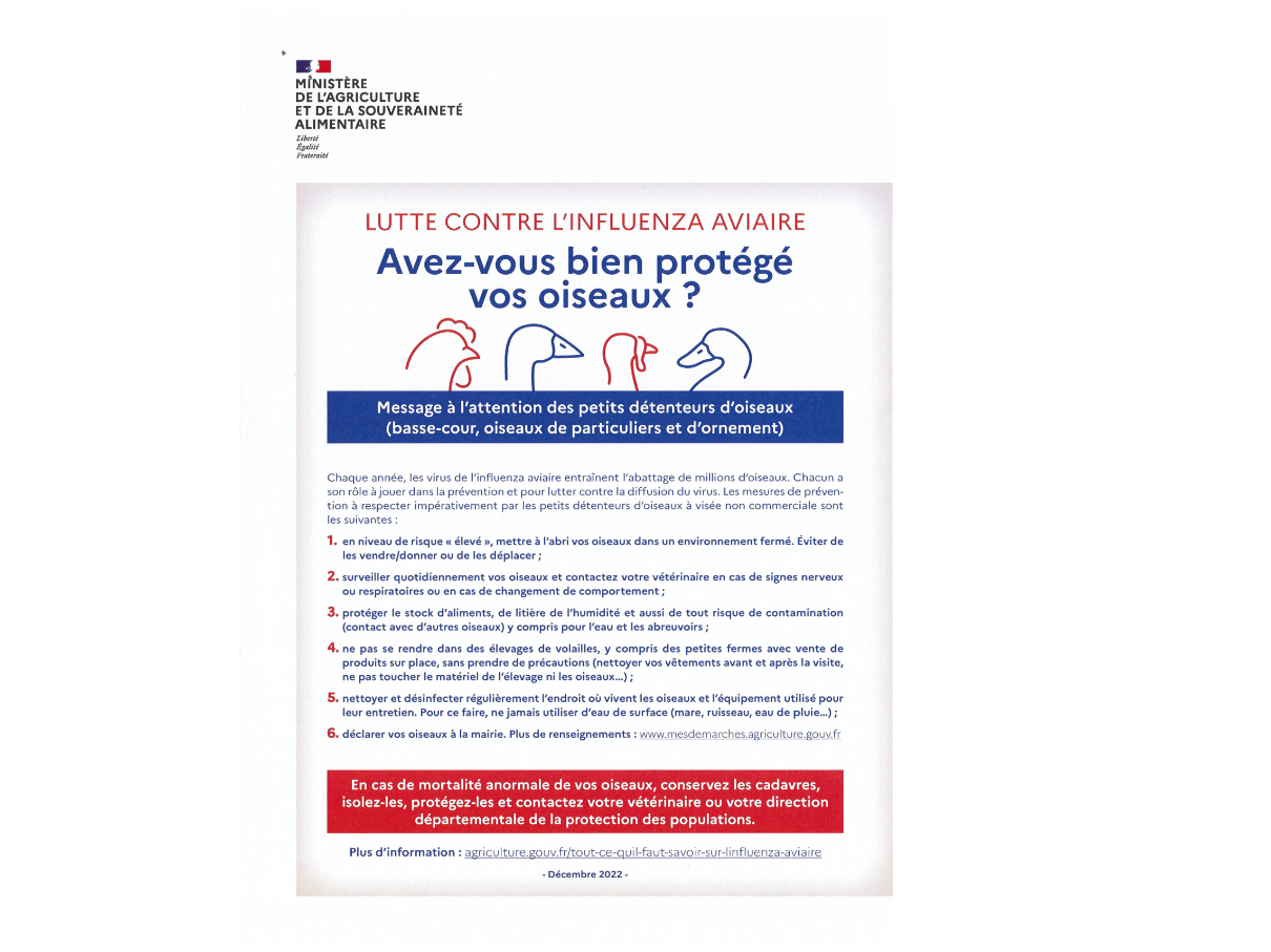 LUTTE CONTRE L'INFLUENZA AVIAIRE - Commune de Stosswihr
